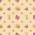 summer seamless pattern with beach holiday attributes Royalty Free Stock Photo